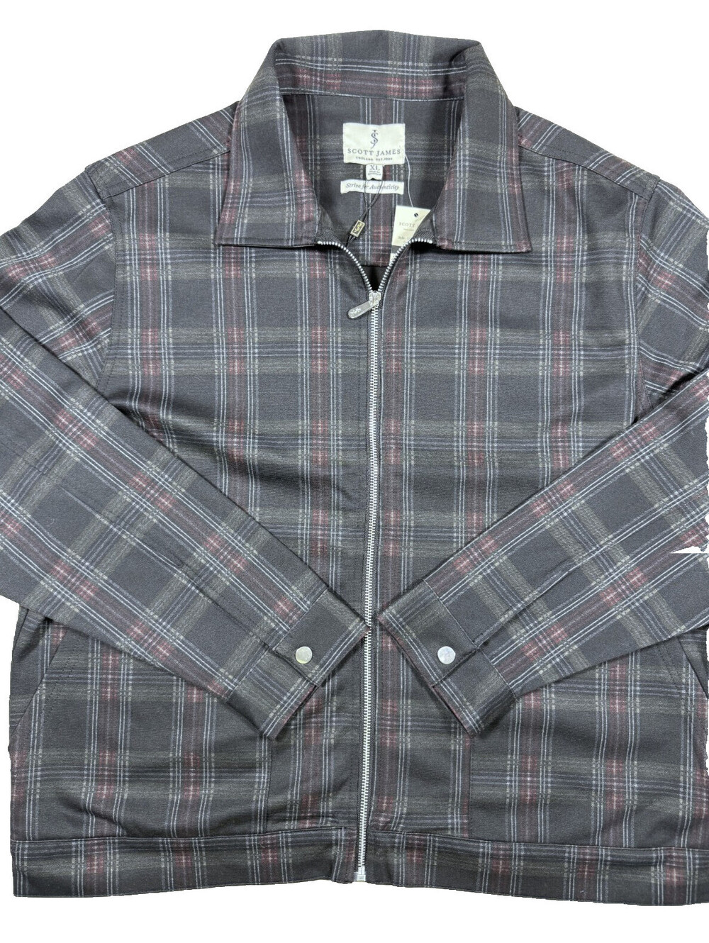 Scott James Men's Full Zip Jacket XL Black/Red Plaid - NWT